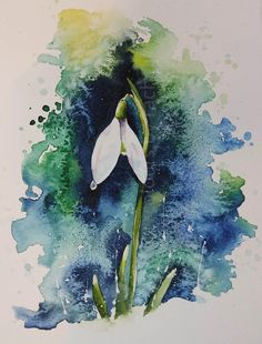 a watercolor painting of a white flower