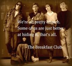 the breakfast club poster with an image of four people standing in front of lockers