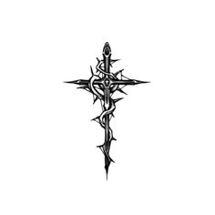 a black and white drawing of a cross