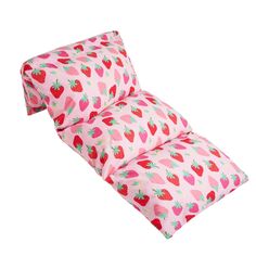 a pink pillow with strawberries on it