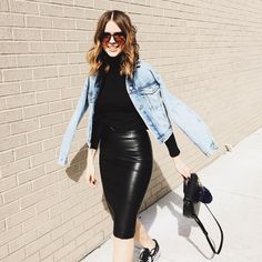 #streetstyle #style #streetfashion #fashion #outfit Leather Skirt, Denim Jacket, That Look