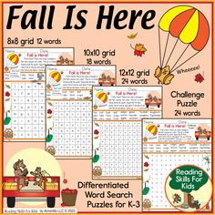 fall is here printable worksheet with pictures and puzzles for k - 3