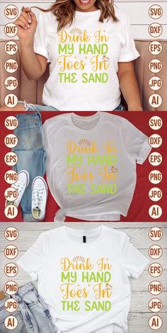 three t - shirts with different colors and font on them