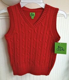 Sam & George  BOYS  RED CABLEKNIT SWEATER VEST SIZE 4 CHEST 12.5" LENGTH 16" RETAIL $36.00 NWTS We are available for questions Monday through Friday during business hours for specific questions about any items, shipping and more. E-bay considers a 5 Star feedback standard for all purchases. If for any reason you have any concerns with your purchase(s), please let us know directly and soon after receiving your purchase and we will do our best to work out a solution. Most of our transactions go sm Fall Cotton Stretch Sweater Vest, Casual Solid Color Knit Sweater Vest, Sleeveless Cable Knit Cotton Top, Fitted Cotton Cable Knit Sweater Vest, Casual Cotton Knitted Tops, Fitted Casual Sweater In Solid Color, Classic Fitted Knitted Top, Fitted Red Knit Sweater Vest, Fitted Casual Cable Knit Sweater