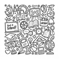 back to school doodle with books and other items on white background stock photo royalty