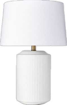 a white table lamp with a white shade