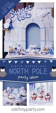 the north pole party ideas are perfect for an ice cream parlor or winter wonderland birthday party