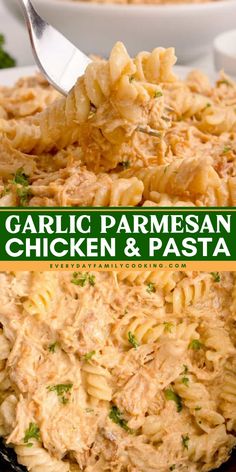 this garlic parmesan chicken and pasta casserole is the perfect side dish