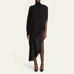 ALAIA hybrid knit cape sweater Turtleneck Long sleeve Relaxed fit Asymmetric hem Pullover style Wool Made in Italy Eyeglass Jewelry, Travel Scarf, Cape Sweater, Sweater Turtleneck, Knitted Cape, Turtleneck Long Sleeve, Evening Jackets, Lingerie Sleepwear, Bergdorf Goodman