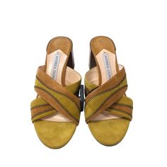 Brand: CMA Style: SANDALS DESIGNER Color: TAN Size: 7.5 Other Info: ANDREA GOMEZ - SKU: 321-32163-14766 CONDITION: GENTLY USED Green Slip-on Sandals With Padded Heel, Green Sandals With Stacked Open Heel, Green Stacked Heel Mules For Summer, Green Mules With Stacked Heel For Summer, Green Slip-on Heels For Vacation, Summer Slip-on Sandals With Padded Heel, Green Closed Toe Sandals With Branded Heel, Casual Green Sandals With Padded Heel, Beach Sandals With Branded Heel Counter And Block Heel