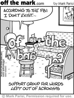 a comic strip with the words, support group for words left out of acronyms