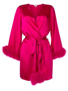 hollywood rose purple silk V-neck wrap design belted waist feather-trim detailing long wide sleeves 1960s Glamour, Fancy Robes, Nightwear Dress, Rose Purple, Silk Camisole, Silk Robe, Purple Silk, Dolce E Gabbana, Dress Gift