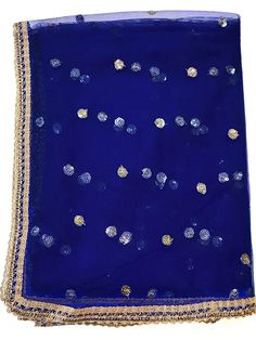 "Women Net Embroidered Dupatta 42\" x 2.50 Meters Designer Long Net Bridal Sequins Work Dupatta Stole Veil Stole Hijab Sarong Bridesmaid Chunni, Dupatta on skirts  *Fabric :net *Occasion: brides wear dupatta, Bridesmaids wear, haldi wear, wedding wear, anniversary, party wear, dupatta on skirts, dupatta on top, dupatta on suit, baby shower, mehendi wear dupatta. *Length: The size of this dupatta is 42\" wide and 2.5 meters long A very delicate dupatta made of net fabric. This dupatta is very versatile as it is sheer and takes on the colour of the garment you are wearing. This dupattas can be teamed with any salwar kameez, lehenga choli, patiala suit. It is very handy to have these dupattas in your wadrobe. The fabric is very soft and is embroidered with golden sequence all over the dupatta Fitted Royal Blue Dupatta With Pallu, Royal Embroidered Traditional Wedding Wear, Embroidered Blue Traditional Wear For Ceremonies, Blue Dupatta With Dabka Work For Traditional Ceremonies, Royal Traditional Wear For Festive Ceremonies, Festive Blue Embroidered Fitted Fabric, Royal Blue Embroidered Traditional Wear For Party, Traditional Blue Blouse Piece For Party, Royal Fitted Traditional Wear With Pallu