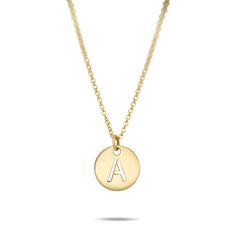 14k gold disc charm necklace with engraved initial personalization Gold C, Gold N, Gold G, Gold Disc, Rose Gold Chain, Personalized Pendant, Disc Pendant, Block Lettering, Rose Gold Necklace