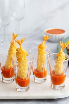 Tempura Shrimp with Romesco Dipping Sauce recipe. Crispy and delicious Tempura Shrimp served with a puree of roasted red peppers, almonds and garlic. This nutty Spanish sauce is rich, tangy, smoky, creamy, and sweet, and a great way to liven up your next gathering. Spanish Sauce, Korean Appetizers, Tempura Shrimp, Tempura Prawns, Wedding Food Display, Cocktail Hour Food, Tempura Recipe, Mini Appetizers