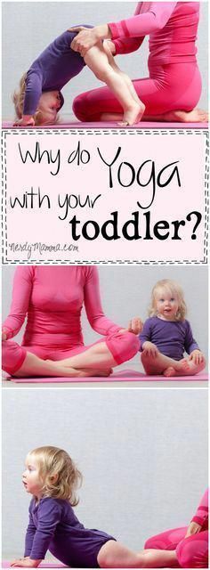 a woman doing yoga with her toddler on the floor and in front of them