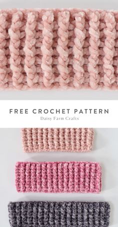 three crochet patterns with text that reads free crochet pattern daily farm crafts