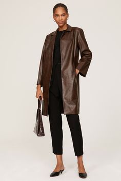 Toccin Anne Faux Leather Coat Sleek Brown Leather Jacket For Fall, Sleek Brown Leather Outerwear, Formal Brown Faux Leather Outerwear, Brown Faux Leather Outerwear For Work, Sleek Brown Outerwear For Work, Faux Leather Coat, Rent The Runway, Printed Leather, Leather Coat