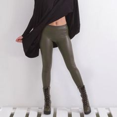 Olive Green Pants/ Woman Leggings/ Jersey Leggings/ Faux Leather Leggings/ Elastic Leggings/ Tight Leggings/ Long Leggings/ Friends Fashion Sleek Faux Leather Leggings Features Elastic Waistband With Plenty Of Stretch Sold In S/M And L/Xl Stretch Faux Leather Leggings For Winter, Winter Stretch Faux Leather Leggings, Winter Faux Leather Stretch Leggings, Chic Solid Leggings For Fall, Chic Leggings For Fall, Non-stretch Green Leggings For Fall, Stretch Full-length Leather Pants For Winter, Stretch Full Length Leather Pants For Winter, Stretch Leather Pants For Winter