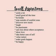 a pink background with black and white text that says, small affirmions smile a lot