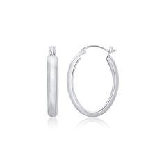 This pair of hoop style earrings exude an air of elegance in its simplicity. They are designed in polished 14k white gold and feature snap-lock backings. Earring Information Length 1.00 inches Width 0.75 inches Backing Snap Lock Approximate Weight 1.6 gram(s) Metal 14K White Gold Classic Oval Sterling Silver Hoop Earrings, Everyday Oval White Gold Hoop Earrings, Classic Oval Huggie Earrings With Polished Finish, Minimalist Oval Hoop Earrings For Anniversary, Minimalist Oval Huggie Earrings For Anniversary, Formal Hypoallergenic Oval Hoop Earrings, Classic White Hypoallergenic Hoop Earrings, White Hypoallergenic Classic Hoop Earrings, Classic Oblong Hoop Earrings