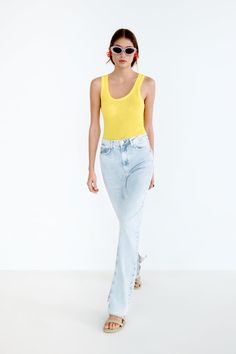 HIGH RISE FLARED SLIM FIT Z1975 JEANS - White | ZARA United States Slim Flare Jeans, Baggy Style, Straight Crop Jeans, Cropped Flares, Flared Jeans, Zara United States, Styl Vintage, High Jeans, Long Length