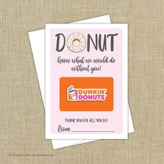 Dunkin Donuts Gift Card Holder INSTANT DOWNLOAD Teacher Etsy