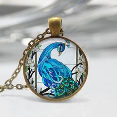 Blue Peacock Necklace Bird Jewelry Nature Glass Dome Art Pendant in Bronze or Silver with Link Chain Dome Art, Peacock Necklace, Jewelry Nature, Blue Peacock, Art Pendant, Bird Jewelry, Tucson Az, Peacock Blue, Glass Dome