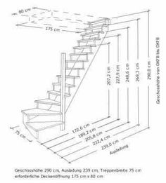 a drawing of a stair case with measurements