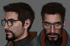 a man with glasses and a beard is shown in three different angles, including the upper half of his face