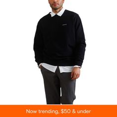 in stock Classic Black Sweatshirt With Ribbed Cuffs, Classic Black Crew Neck Sweater, Classic Black Crew Sweater, Modern Black Sweatshirt With Ribbed Cuffs, Classic Black Sweatshirt, Black Classic Long Sleeve Sweatshirt, Classic Black Long Sleeve Sweatshirt, Modern Black Sweatshirt With Relaxed Fit, Modern Black Relaxed Fit Sweatshirt