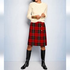 New With Tags, Talbots Classic Plaid A-Line Skirt In Size 2p. Pretty Buttons On The Front, Concealed Side Zipper, Hits Above The Knee. Festive Print Perfect For The Holidays! Plaid A Line Skirt, Pretty Buttons, Vogue Collection, Tartan Fashion, Winter Preppy, Red Plaid Skirt, Plaid Pencil Skirt, Aline Skirt, Full Circle Skirts