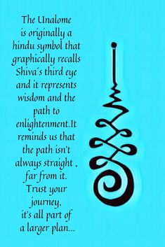 a blue background with an image of a hook and the words, the unilalme is originally a hindu symbol that graphically recalls shara's third eye and it represents the vision and the path to enlighten