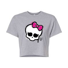 This Monster High junior's graphic tee is absolutely fang-tastic! This Monster High junior's graphic tee is absolutely fang-tastic!  Crewneck Short sleeves Cropped fitFABRIC & CARE Cotton, polyester Machine wash Imported Size: X Large. Color: Med Grey. Gender: unisex. Age Group: kids. Trendy Pink Skull Print Top, Trendy Pink Tops With Skull Print, Trendy Pink Top With Skull Print, Cute Graphic Print Cropped T-shirt For Streetwear, Fun Short Sleeve T-shirt With Skull Print, Casual Pink T-shirt With Skull Print, Fun Cotton Tops With Skull Print, High Crop Top, Monster High Skull