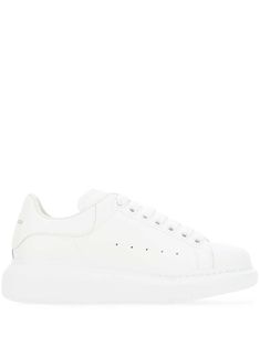 white calf leather logo-print tongue branded heel counter round toe front lace-up fastening rubber sole leather lining Alexander Mcqueen Sneakers, Mcqueen Sneakers, Alexander Mcqueen Shoes, White Leather Sneakers, Wardrobe Edit, Sole Sneakers, Leather Logo, Exclusive Fashion, Shoes Trainers