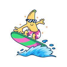 an image of a banana surfing in the ocean on a surfboard and wearing sunglasses