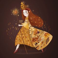 Princess Illustration Fairytale, Alexandra Dvornikova Illustration, Princess Of, Russian Fairy Tales Illustration, Golden Leaves, People Illustration, Amazing Drawings, Autumn Art, A Princess