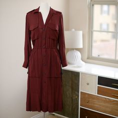 Final Price Drop! Rag & Bone Oasis Dress In Deep Currant. Brand New With Tags Attached, Never Worn! This Shirtdress Is A Lovely Chocolate Color With Slight Burgundy Merlot Undertones. It Is A Bit Sheer, So I Might Recommend Wearing A Slip Underneath Or Wear It Open Like A Duster. Black Cord Cinch At The Sides. It's A Size Xxs, But It Fits Me And I'm A Size 4 In Most Dresses. Dark Wash V-neck Cotton Dresses, Brown Button-up Shirt Dress For Daywear, Dark Wash Cotton V-neck Dress, Brown Cotton Button-up Dress, Cold Shoulder Sweater Dress, Sadies Dress, Tie Waist Shirt, Medium Wash Cotton Button-up Shirt Dress, Striped Sweater Dress