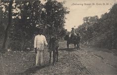 an old black and white photo of people on horses pulling a wagon down a dirt road