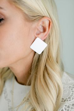 Acrylic square earring + light weight design 1 inch wide Ships in 3 to 5 business days Everyday White Rectangular Earrings, Modern Square Single Earring, Modern White Rectangular Earrings, Everyday Square Earrings, Square White Earrings For Gift, Trendy Square Earrings As Gift, Modern White Square Pendant Jewelry, White Rectangular Minimalist Jewelry, Minimalist White Rectangular Jewelry