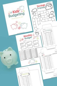 printable kids's budget sheet with piggy bank and savings tracker on it