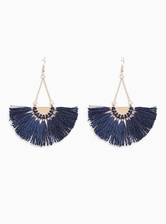 Shimmy and shake your way into summer with these fringe-trimmed fan earrings, which feature a drop design and gold-tone accents. French hook closure. Man-made materials. Imported. The best plus size women's navy fringe & gold-tone fan drop earrings in navy. Torrid is your destination for cozy fall and winter clothes to keep you warm and comfortable. Summer Fringe Chandelier Drop Earrings, Summer Fringe Dangle Chandelier Earrings, Summer Fringe Drop Earrings, Turquoise Stud Earrings, Rose Gold Studs, Drop Design, Fan Earrings, Filigree Earrings, Hoop Earring Sets