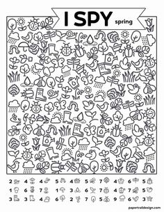 a coloring page with the words i spy on it