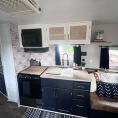 the kitchen is clean and ready to be used in this tiny house rv home decor