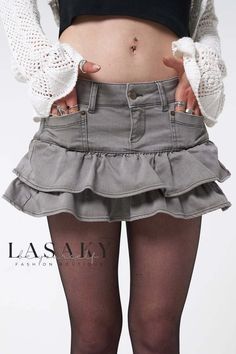 Lasaky - Gray Womens Water-Washed Denim Mini Skirt Minga London, Rok Mini, Y2k Mini Skirt, Mini Denim Skirt, Skirt Y2k, Miniskirt Outfits, Swaggy Outfits, Grey Denim, Denim Mini