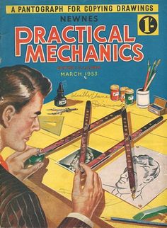 the cover of practical mechanics, march 1932 with an image of a woman working on pencils