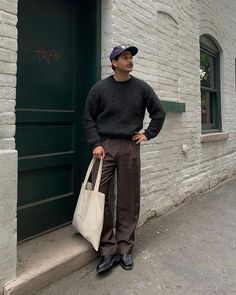 Baggy Slacks Outfit Men, Brown Pant Outfits Men, Men Brown Boots Outfit, Brown Pants Outfit Men Formal, Pants And Loafers Outfit, Mens Brown Pants Outfit, Men Brown Pants Outfit, Brown Baggy Pants Outfit, Dark Brown Pants Outfit Men