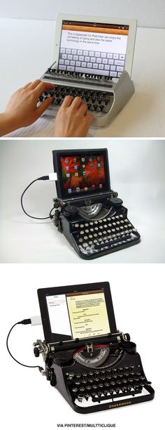 an old fashioned typewriter is being used as a laptop