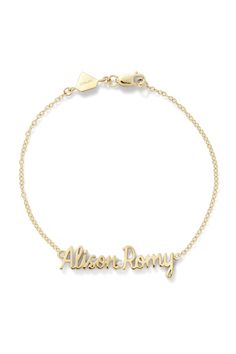 Spell out any name or phrase with our fully personalized Custom Double Word Bracelet in our signature font accented with a white diamond between the two words. This mini font bracelet is the perfect addition to any wrist while representing your loved ones in a special way! Maximum 12 characters. Please note pricing starts at 2 letters and increases per letter from there. Please email us at store@alisonlou.com for additional characters. Due to the custom nature of this product, please allow 20 bu Alison Lou, Word Bracelet, Signature Fonts, All That Glitters, The Two, Loved Ones, Personalized Custom, White Diamond, Stone Color