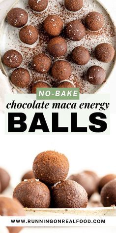 no bake chocolate macaroni energy balls are stacked on top of each other